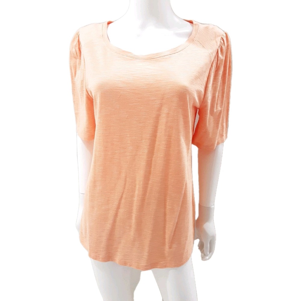 Talbots Top Round Neck Short Sleeve Sz Large Pinstripe Stretch Comfort Tshirt